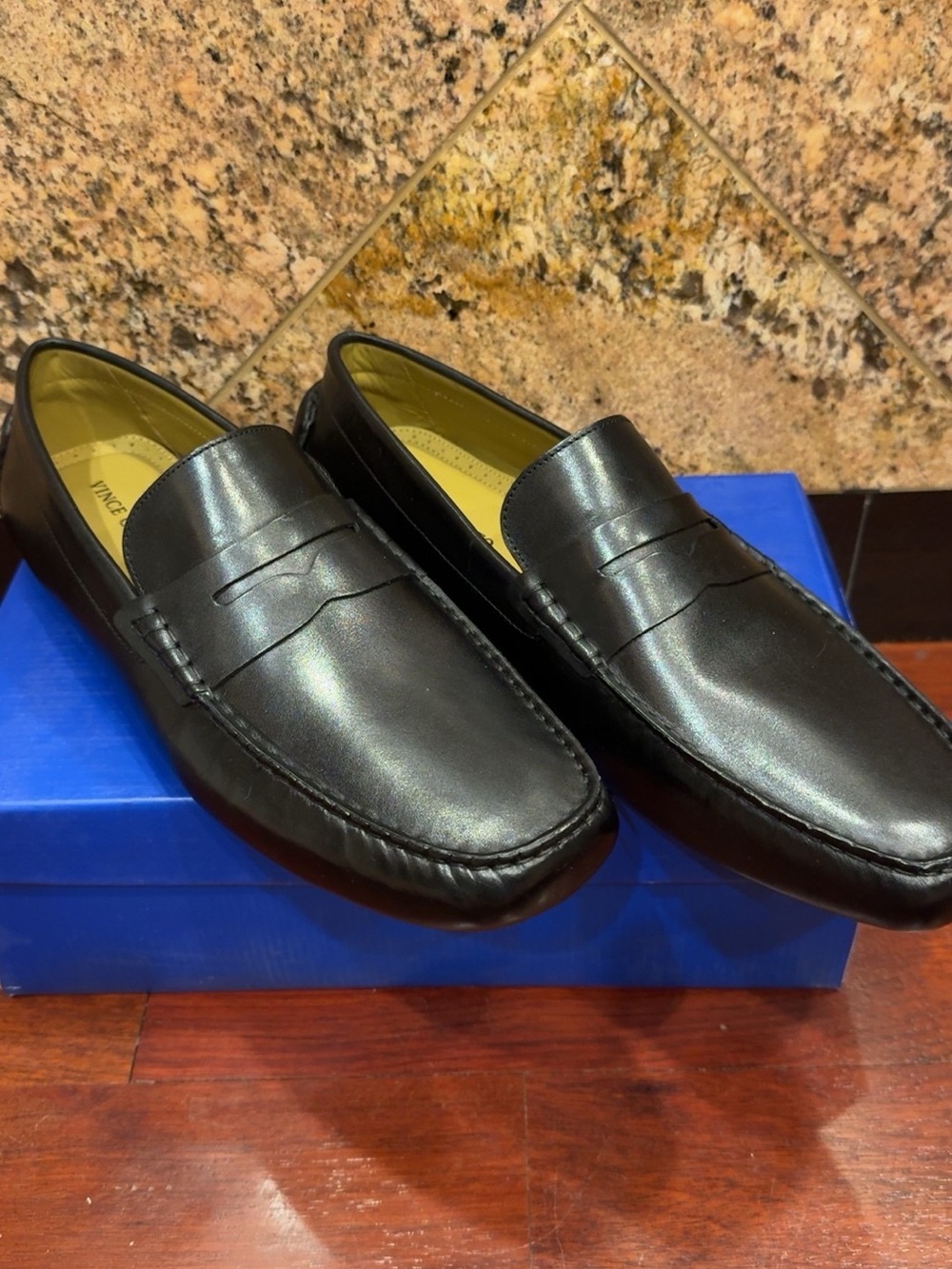Vince Camuto Black Leather Penny Loafers